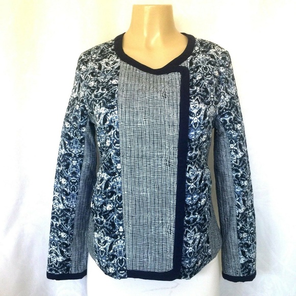 Nanette Lepore Blue Print Quilted Jacket Blazer M - Picture 1 of 7